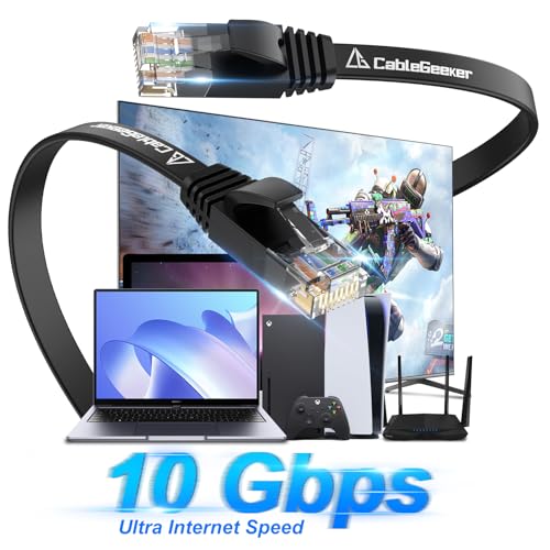 Cat 6 Flat Ethernet Cable 1ft 6Pack, 10Gbps, Black | OFC Bare Copper 30AWG UTP Patch Cable, 550MHz, RJ45 Gold-Plated, Snag-Less Boots, Ideal for Gaming, Streaming, Router - color: Black-Flat, size: 1ft