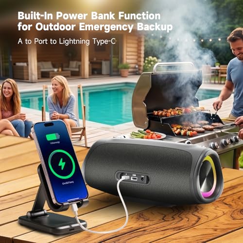 TAZATA Outdoor Bluetooth Speakers, 90W Portable Bluetooth Speaker with Bass | 95dB Large Subwoofer, IPX7 Waterproof, BT 5.3,20H / 6EQ / USB-C / Audio AUX / USB, Wireless Speaker for Party Beach Pool - color: MINI-black