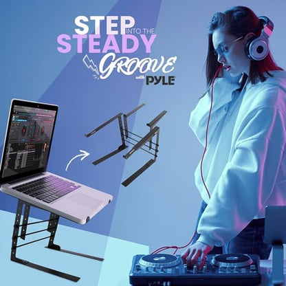 Pyle Portable Dual Laptop Stand - Standing Table with Adjustable Height, Ergonomic Design & Anti-Slip Prongs for DJ Mixer, Sound Equipment, Workstation, Gaming & Home Use - PLPTS38, Black (Pack of 6) - size: Pack of 6