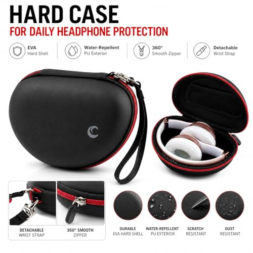 COMECASE Case for Beats Solo 4/Studio Pro Headphones with Mesh Pocket | Water-Resistant Hard Shell, Mesh Pocket for Cables, Travel Storage, Fits Solo 2/3, Solo Pro and Studio3, Black+Red Zipper - color: Black