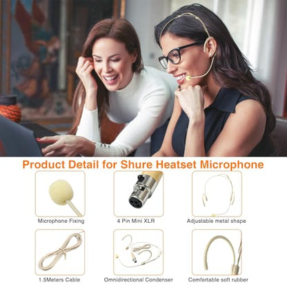 10 Pack Dual Over-Ear Headset Microphone Earset Headworn Mic for Shure | Omni-Directional Condenser Mic with Windscreen and 1.5m Cable,4-Pin Mini XLR Plug,Professional Hands-Free