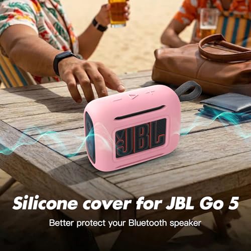 Silicone Case Compatible with JBL GO 5 Bluetooth Speaker, Travel Carrying Protective Sleeve Cover with Carabiner (Pink) - color: Pink