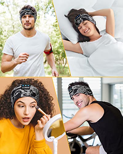 LC-dolida Sleep Headphones Bluetooth Music Wireless Band Headphones with Thin HD Stereo Speakers Perfect for Side Sleepers, Sport, Yoga, Travel - color: Boho Black