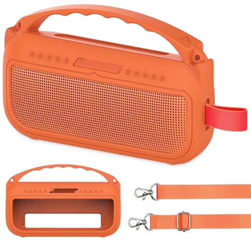 JCHPINE Silicone Cover Case for Bose SoundLink Flex Speaker 2nd Gen | Accessories Compatible with Bose SoundLink Flex 2, Protective Case with Shoulder Strap (Sunset Peach) - color: Sunset Peach
