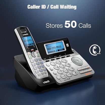VTech 2-Line Cordless Phone for Small Business or Home with Answering System and Mailbox on Each Line, Caller ID/Call Waiting, Intercom, Hearing Aid Compatible | DS6151 (Black/Silver) - size: 1 Handset
