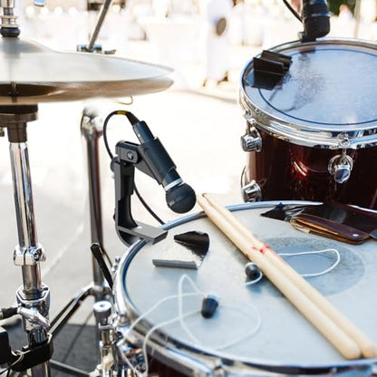 2 Pack Adjustable Drum Microphone Clips | Rim-Mount Mic Clips Position Microphones Without a Floor Stand, Check Drum Rim and Microphone Fit Before Purchase
