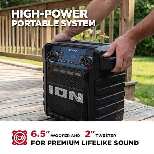 ION Tailgater Classic Portable Bluetooth Outdoor Speaker, Black | Water Resistant, Rechargeable Battery, Radio, USB Charging, Stereo Linking, App Control, for Parties and Outdoor Events - style: Tailgater Classic - Black
