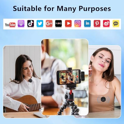 Gift Wireless Personal Lavalier Microphone with【Cultural Stickers】for Lightning iPhone 17/16/15/Android Noise Cancellation Omnidirectional Microphone for Video Recording Vlog Interviews Podcasts