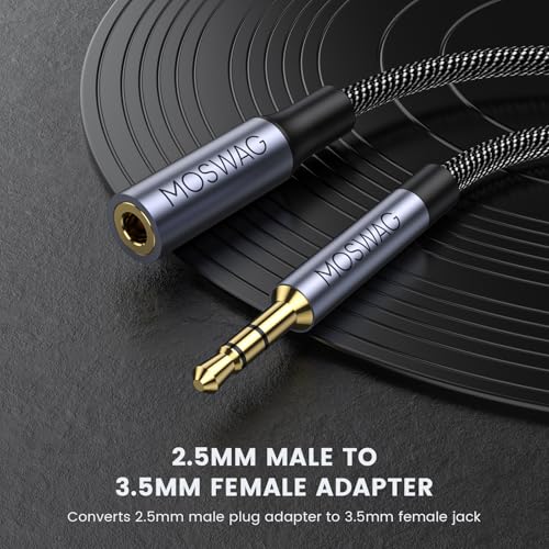 MOSWAG 2.5mm Male to 3.5mm Female,2.5mm Male to 1/8inch 3.5mm Female Stereo | Audio Jack Adapter Cable for Headphones, Amplifier, 3 Poles Balanced to Stereo Plug Gold-Plated Converter - size: 3.28FT/1Meter
