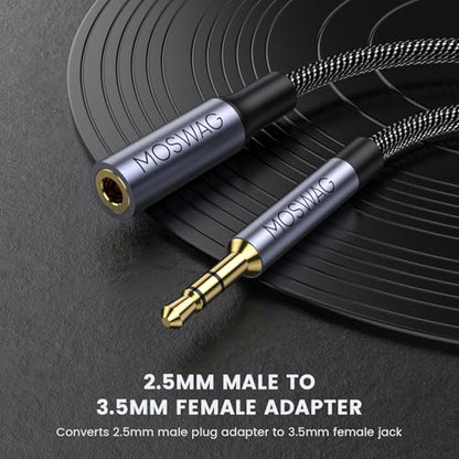 MOSWAG 2.5mm Male to 3.5mm Female,2.5mm Male to 1/8inch 3.5mm Female Stereo | Audio Jack Adapter Cable for Headphones, Amplifier, 3 Poles Balanced to Stereo Plug Gold-Plated Converter - size: 10FT/3Meter