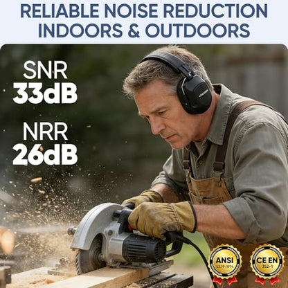 TICONN Noise Cancelling Ear Muffs for Adults, SNR 33dB Hearing Protection, Adjustable Safety Earmuffs for Construction - color: Black