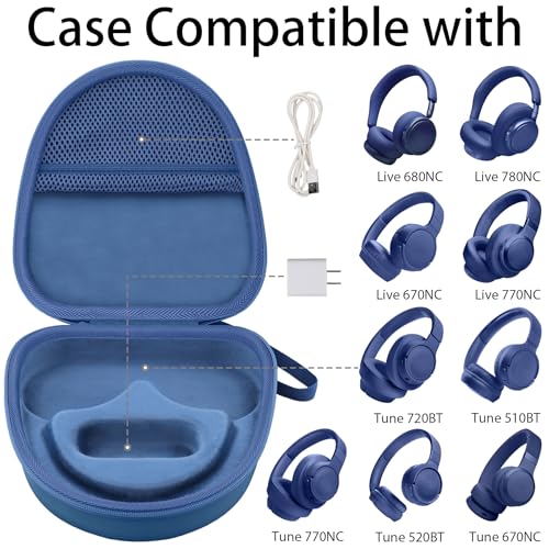 Hard Case for JBL Tune 720BT 520BT 770NC 670NC 510BT, Dark Blue | Travel Case Compatible with JBL Live 770NC 780NC 680NC 670NC Headphones. Hard EVA Shell with Soft Velvet Lining. Case Only - color: Dark Blue Case