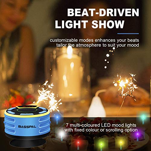IPX7 방수 스피커, 블루투스 휴대용 무선 샤워 스피커, LED 디스플레이, FM 라디오, 흡착 컵, 조명 쇼, TWS, 수영장 해변 홈 파티 여행 야외용 큰 스테레오 사운드 - color: BLUE