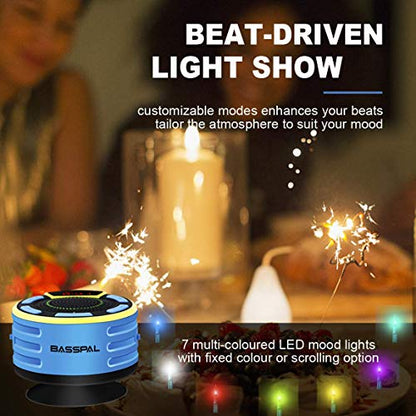 IPX7 방수 스피커, 블루투스 휴대용 무선 샤워 스피커, LED 디스플레이, FM 라디오, 흡착 컵, 조명 쇼, TWS, 수영장 해변 홈 파티 여행 야외용 큰 스테레오 사운드 - color: BLUE
