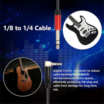 CERRXIAN 1.8M/6FT 3.5mm TRS Stereo Right Angle Male to 6.35mm TRS Stereo Male Audio Cable, 3.5mm to 6.35mm Audio Leather Textured Cord,for Electric Guitar, Mixer, Amplifier, Speaker