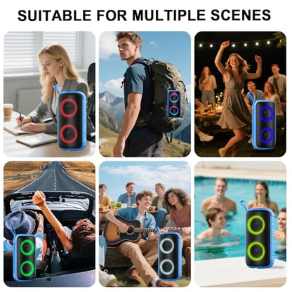 Hupoaf Bluetooth Speaker, 2026 New Portable Wireless Speaker with 6D Loud Sound, IPX7 Waterproof Stocking Stuffers, HD Call, RGB Lights, 12H Playtime for Home/Party/Outdoor/Beach, White Elephant Gift - color: Light Blue