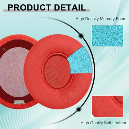 Replacement Ear Pads for Beats Solo 2 & Solo 3 Wireless On-Ear Headphones, Ear Cushions, Headset Earpads, Ear Cups Cover with Soft Protein Leather (Red) - color: Red