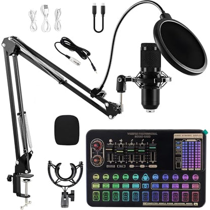 Podcast Equipment Bundle, V10XPRO Audio Mixer with Voice Changer | Professional BM-800 Podcast Microphone with Adjustable Stand, Audio Interface for Podcasting, Singing, Gaming YouTube Tiktok - color: Black