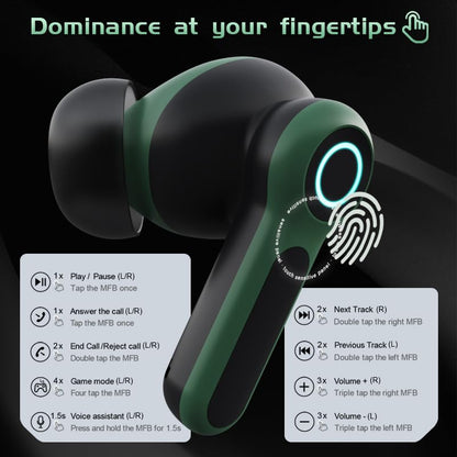 G07 Wireless Earbuds with RGB LED Light Gaming Earbuds with 40ms Low Latency Dual Game and Music Mode Earphones Wireless Headphones with 40 Hours Playtime IPX5 Waterproof (Black Moss) - color: color_name