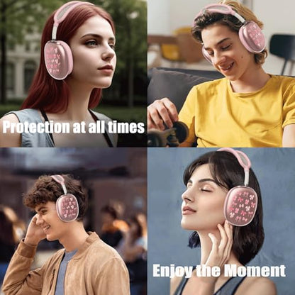 Pink Girls Bow B Clear Case for Airpods Max Headphones Cute Kawaii Ribbon Soft TPU Ear Cups Cover Anti-Scratch Silicone Ear Pad Protective Case Lovely Headband Cover for Apple Airpods Max - color: Pink Bow B