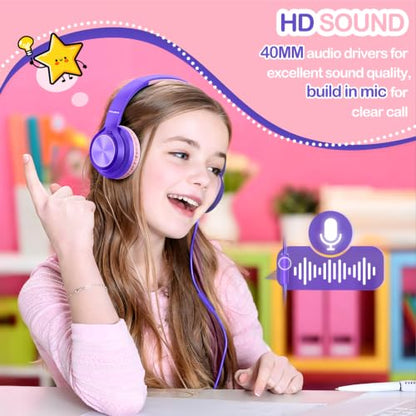 Kids Headphones for School Travel with Upgrade USB C&3.5MM Jack - color: Purple