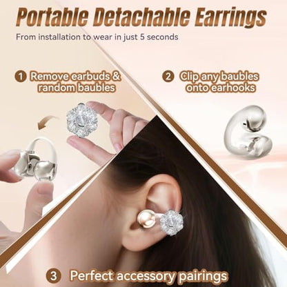 King Lucky i121 Open Ear Clip On Earbuds Wireless Bluetooth Ear Clip Headphones with Mic,Noise Cancelling, Waterproof IPX4,for Small Ears,Perfect for Running,Sports,Glasses Wearers (02-White) - color: 02-White