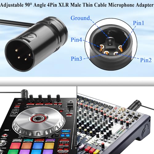 QIANRENON Compact 4Pin XLR Solder Adapter Adjustable 90° Angle 4Pin XLR Male Thin Cable Microphone Connector Gold Plated 4 Pole x-LR Audio Plug, for DIY Restoration XLR4, with 0.9mm Wrench