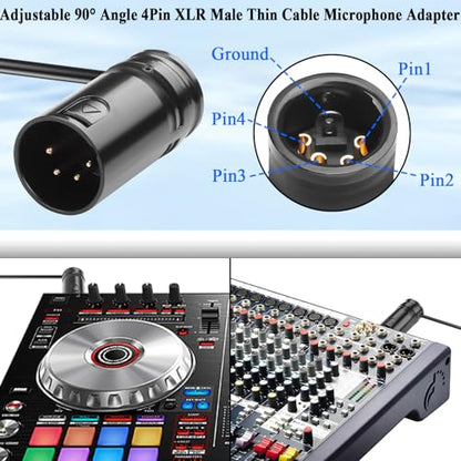 QIANRENON Compact 4Pin XLR Solder Adapter Adjustable 90° Angle 4Pin XLR Male Thin Cable Microphone Connector Gold Plated 4 Pole x-LR Audio Plug, for DIY Restoration XLR4, with 0.9mm Wrench