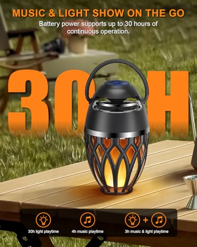 2 Pack Outdoor Bluetooth Speakers with Flame Flickers Light IPX5 Waterproof