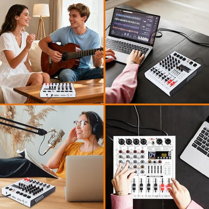 Professional 4-Channel DJ Audio Mixer with Bluetooth, 5-Band EQ, 99 DSP Effects, USB Audio Interface, +48V Phantom Power for Live Streaming, Podcasting, Karaoke, Home Studio Recording