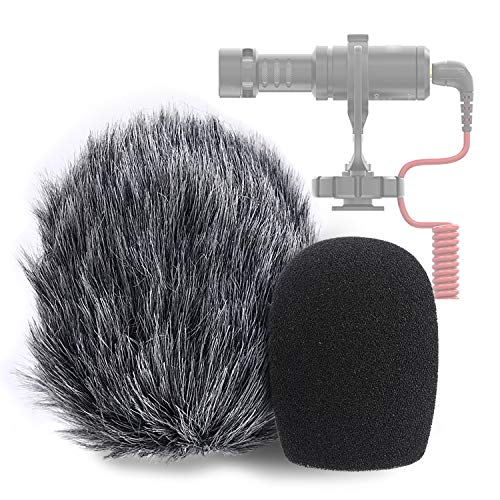 YOUSHARES VideoMicro Microphone Foam windscreen & Deadcat Wind Shield, Foam & Furry Wind Muff for Rode VideoMicro and VideoMic Me Me-L Mic (2 Pack) - color: Fur+Foam