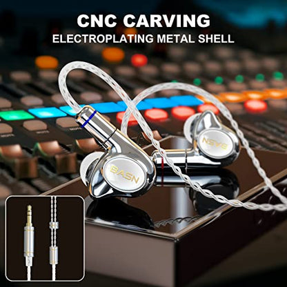 BASN Metalen 4 Drivers in-Ear Monitor Headphones, Wired Earbuds, White | 2BA+2DD Musicians Noise Isolating IEMs with Deep Bass, Two Detachable MMCX Cables with Case for Singers,Drummers,Bassists - color: White