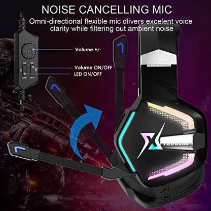 targeal 7.1 Surround Sound Gaming Headset for PS4 PS5 PC Laptop Tablet Mobile, Over Ear Wired USB Gaming Headphones with Omni-Directional Noise Canceling Mic, RGB LED Light (SKY-917 Without Cable) - style: SKY-917 Without Cable