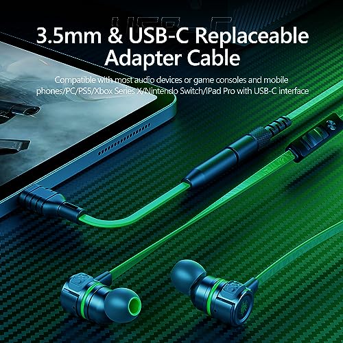 Gaming Earbuds Wired, USB C & 3.5mm Dual Plug in Ear Headphones with Mic and Volume Control for Small Ears, Stereo Bass Noise Isolating Earphones for PC/PS4/PS5/Xbox Series/Switch/Sleep/Sport/Workout | Volume Control,Stereo Bass,Noise Isolating,Earphones