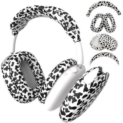 4 in 1 Silicone Case Cover Compatible with Apple Airpods Max 2/1 Headphones(2026/2024/2020), Printed Ear Pad Case Cover Ear Cups Cover and Headband Cover Headband Pad Accessories (Cow) - color: Cow