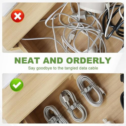 Silicone Cable Ties Reusable, Data Cable Organizer & Cord Management Straps, Elastic Cable Wrap for Wires, Charger, Earphones, USB Cables, Cable Management Organizer for Home Office Desk (24)