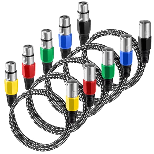 XLR Cable 3 FT/5 Pack, Microphone Cable 3 Pin Nylong Braided Balanced XLR Male to Female Heavy Duty Mic Patch Cords (Pure Copper Conductors) - size: 3FT