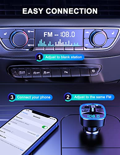 COMSOON FM Transmitter Bluetooth Car Adapter MP3 Player | Upgraded, Hands-Free Calling, Dual USB Ports (5V/2.4A & 1A), LED Screen, Support SD/TF Card Flash Drive