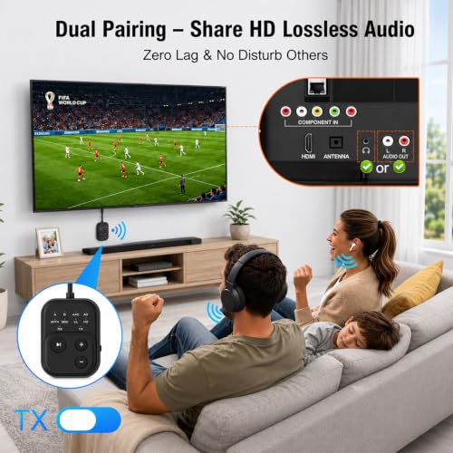 Bluetooth 6.0 Audio Transmitter Receiver, Airplane Bluetooth Adapter for TV | Dual Link for 2 Headphones, Qualcomm aptX LL, HD, 3.5mm AUX Audio Transmitter for Flight Trave, Gym, Low Latency, Black - color: Black