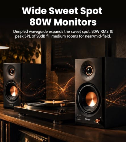 Edifier MR4.5 Bi-Amped Studio Monitor, 80W RMS Bookshelf Speakers - Black | 4.5" Woofer 1" Silk Tweeter Hi-Res Audio Bluetooth 6.0 LDAC XLR/TRS/RCA/AUX Input Music Production Video Editing Home Audio - color: Black