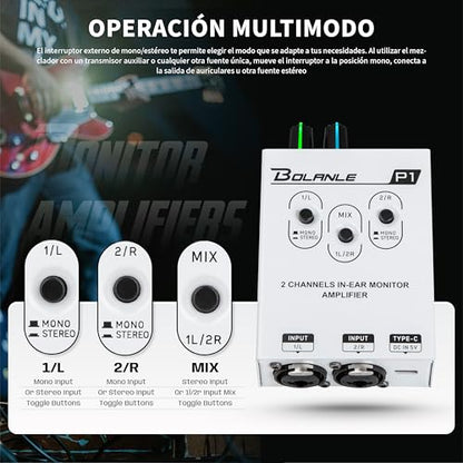 Bolanle P1 Dual-Channel in-Ear Monitor Amplifier, XLR/TRS Stereo/Mono | Two independent combo inputs with dedicated volume knobs per channel for custom monitor mixes - color: P1
