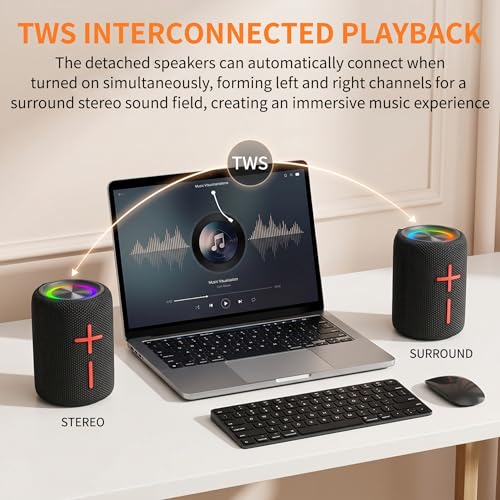 2 in 1 Magnetic Dual Splittable Bluetooth Speaker, IPX6 Waterproof Split Portable Wireless Speaker with 20W Loud Stereo Sound, Bluetooth V5.3, 24H Playtime, Multiple pairing for Home,Outdoor or Travel
