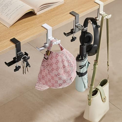 Heavyrain Desk Edge Hook Hanger, No Drilling Headphone Holder with 3 Hooks, Black Metal Clamp-On Organizer for Bags, Backpacks, Headsets (1, Gray) - color: Gray