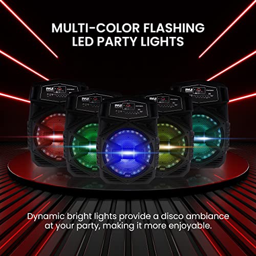 Pyle 12'' Portable Bluetooth Speaker System - 1000W Karaoke Speaker w/ LED Lights, USB/Micro SD/FM/BT/Aux/Remote Control/Mic & Guitar Inputs, Built-in Rechargeable Battery w/ Wheels & Handle Bar - style: 1000W