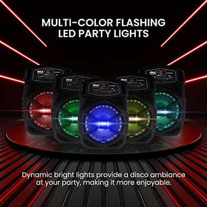 Pyle 12'' Portable Bluetooth Speaker System - 1000W Karaoke Speaker w/ LED Lights, USB/Micro SD/FM/BT/Aux/Remote Control/Mic & Guitar Inputs, Built-in Rechargeable Battery w/ Wheels & Handle Bar - style: 1000W