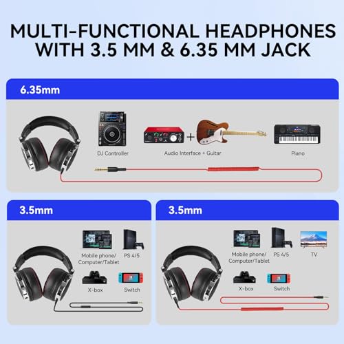 OneOdio Hi-Res Over Ear Headphones for Studio Monitoring and Mixing, Sound Isolation, Protein Leather Earcups, 50mm Driver Unit, Wired Headphones for AMP Guitar Keyboard (Pro-50 Black) - color: Black