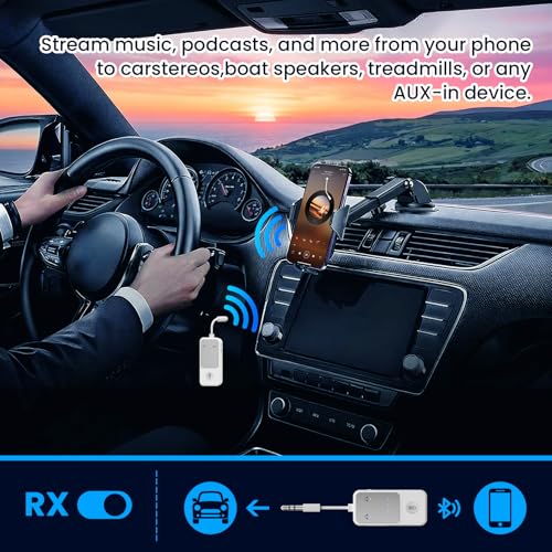 Bluetooth 5.2 Transmitter Receiver, Qualcomm aptX Adaptive Audio Adapter, 2-in-1 Wireless 3.5mm Aux Adapter for TV, Airplane, Car, Gym, Dual Link for 2 Headphones, 19H Playtime - color: White