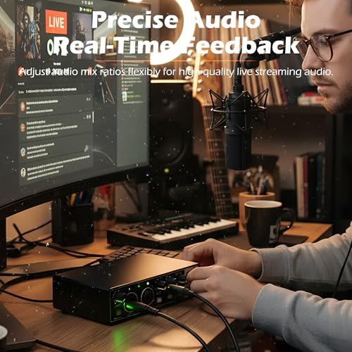USB Audio Interface for PC Recording, 24-bit/192kHz Computer Audio Interface for Recording Music, 48V Phantom Power Music Recording Studio Equipment, for Home Studio Guitar Podcast Streaming