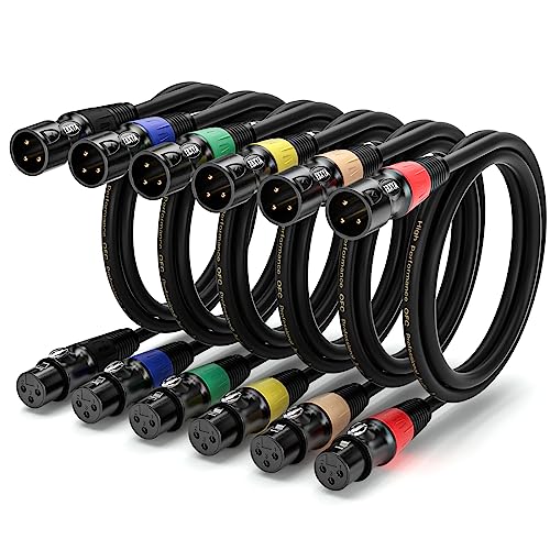EBXYA 6ft XLR Cables 6-Pack - Male to Female Microphone Cable - size: 6ft, style: 6 Pack