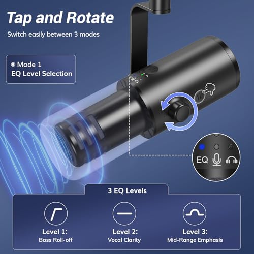TONOR Dynamic Podcast Microphone for Studio, Cardioid XLR/USB Mic, AI Noise Cancellation, Tap Mute, 3.5mm Headphone Jack for Monitoring, Volume Control, Microfono with Desktop Stand, Black, TD510 AIR